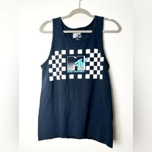 Men’s MTV Music Television Checker Logo Retro Sleeveless T-Shirt Size: Medium